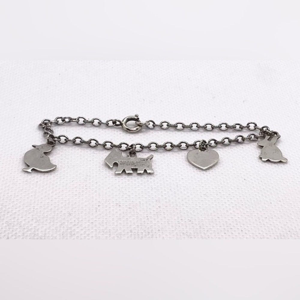 Lenore Doskow Handmade Sterling Silver Antique Charm Bracelet w Animals & Heart!